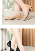 2026 Summer Women's Soft Leather Chunky Heel Pumps  Pointed Toe Low Heel Office Shoes White Work Dress Shoes Size 35-41