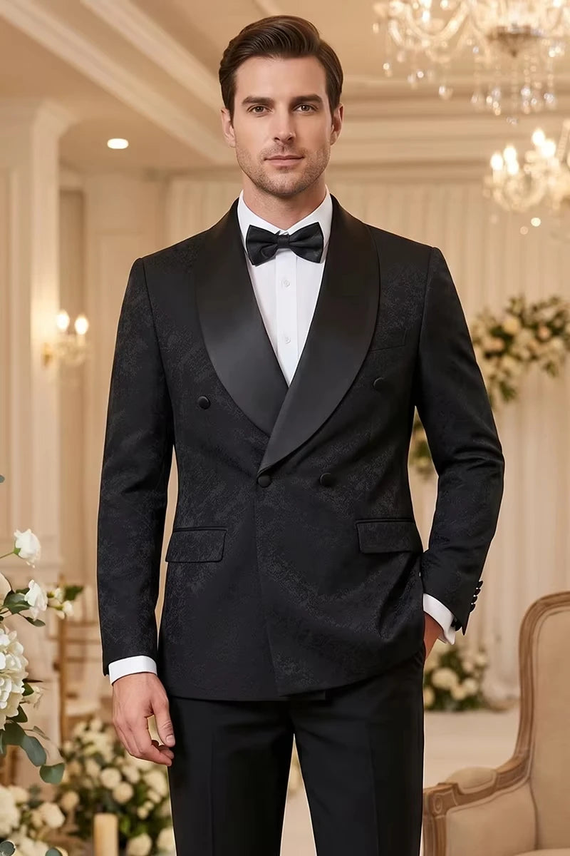 luxury 2-piece suit set men's party outfit high-end double breasted business casual suit groom's wedding dress shawl collar