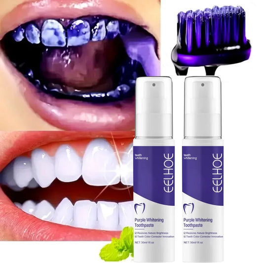 Purple whitening toothpaste, deep cleaning, stain removal, fresh breathing, daily household essential oral care, 30ml
