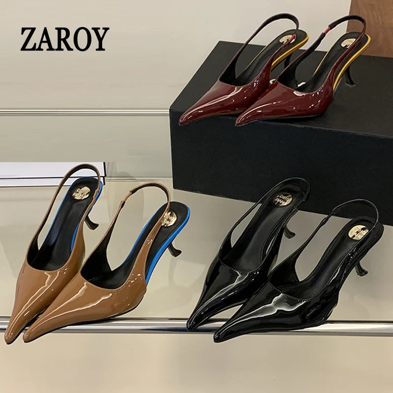 Women's Designer Heels Patent Leather Pointed Toe Sculptural Thin High Heels Sandals Pumps Runway Chic Luxury Party Dress Shoes