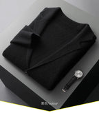 100% Pure Wool Cardigan Men's Spring And Autumn High-End Outerwear Sweater Casual Small Suit Jacket Olive Collar Sweater