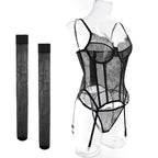 Willowy Women's Lingerie Sets Sexy Corset Lace Bra and Panty 2PCS with Stockings Sheer Outfits Sissy Girl's Intimate Underwear