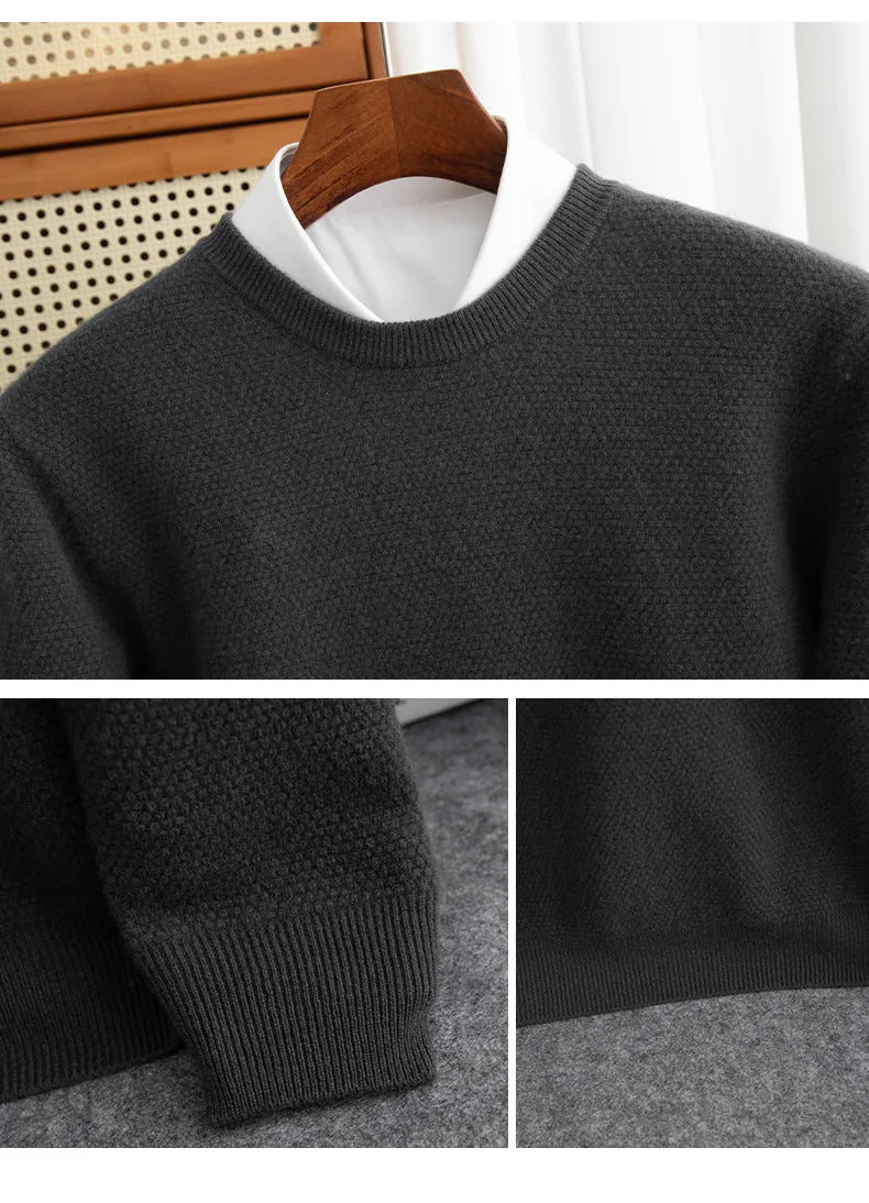 Autumn And Winter 100% Pure Wool Men's Round Neck Thick Solid Color Sweater Business Casual Knitting Bottoming Shirt