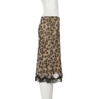 Talenza Summer Leopard Print Midi Skirts Sexy Women's Lace Patchwork Slim Skirts Fashion New Vintage Vacation Clubwear Y2K Skirt