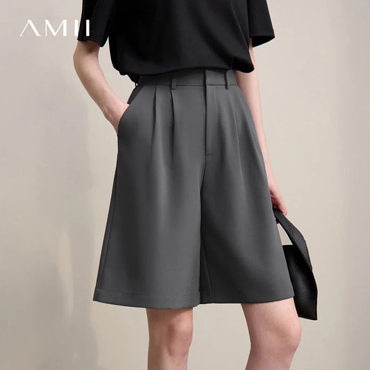 Amii Women's Shorts 2026 Summer New Commuter Versatile Pleated Loose Pants Women's Wide-leg Casual Five-point Pants 12622017