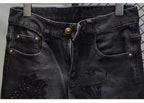 Hot-Stamped Rhinestone Men's Jeans, Trendy Brand, Stretchy Slim Fit, Embroidered and Printed Men's Trousers