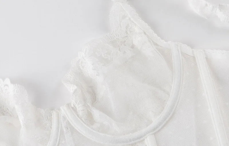 French Embroidery Lace Women's Bra Set Top Sweet Female Wedding White Bralette Vest Sexy Corset Bras Comfortable Intimates