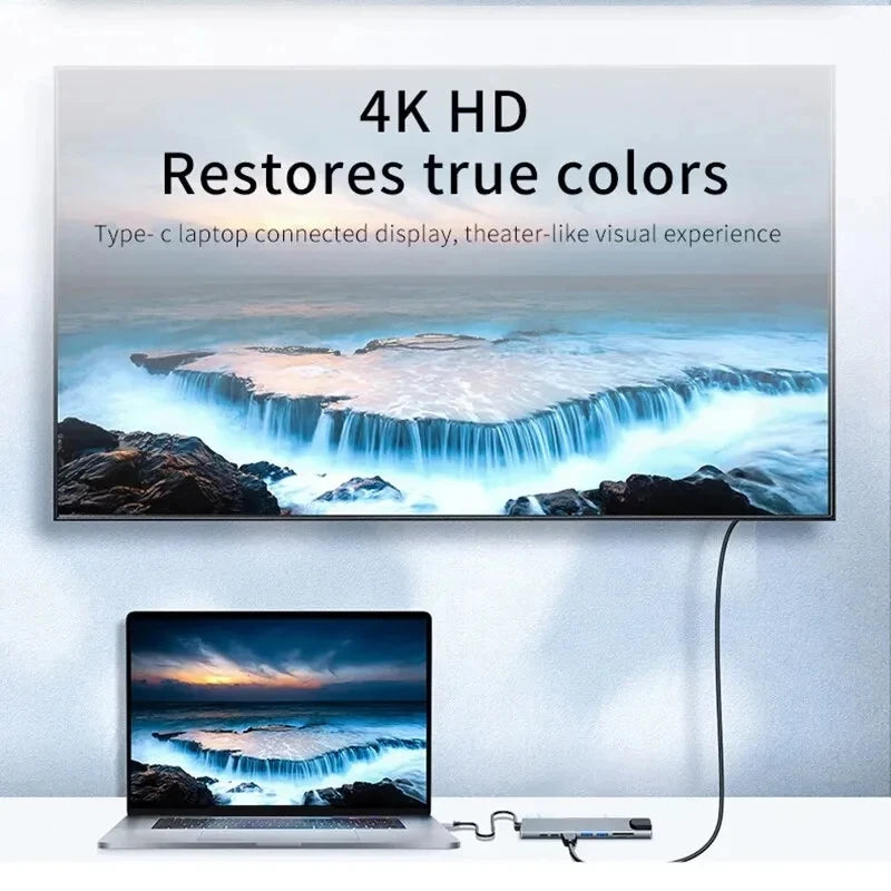 FANGTUOSI Usb 8 In 1 Type C 3 1 To 4k HdTV Hub Adapter With Sd Tf Rj45 Card Reader Pd Fast Charge For Macbook Notebook Computer