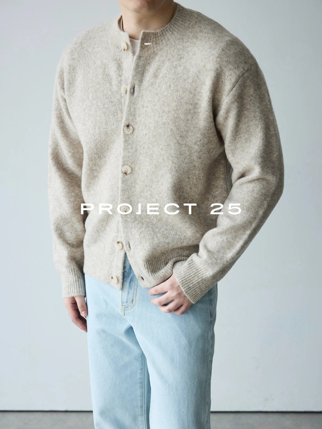 PROJECT 25 Men's Vintage Melange Wool Cropped Button-Down Cardigan – Relaxed Fit Heathered Knit Sweater