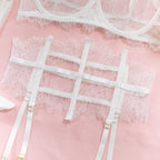 New Eyelash Lace 5-Piece Lingerie Set for Women with Underwire Bra Waistband  Garter Belt Leg Rings Gloves Sexy Comfortable