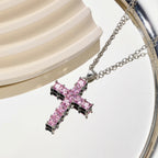 Fashion Crystal Cross Pendant for Women New Multi Color Shiny Romantic Exquisite Necklace Party Leisure Female Jewelry Gift 2024