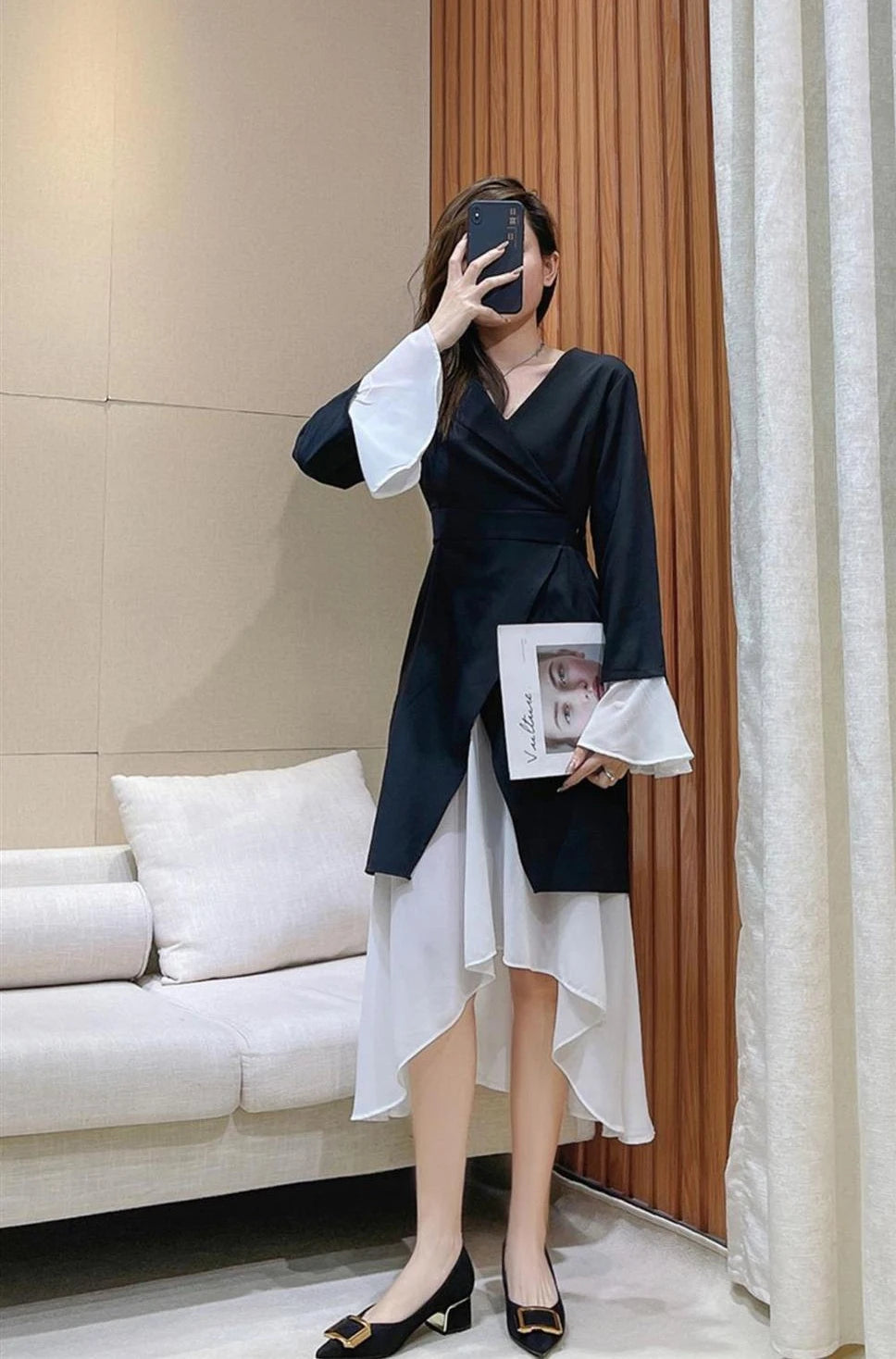 Ladies Summer Footwear Office Shoes for Women 2025 with Medium Heels Black Square Pointed Toe Stylish Chic Point Lastest Casual
