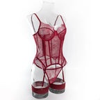 Willowy Women's Lingerie Sets Sexy Corset Lace Bra and Panty 2PCS with Stockings Sheer Outfits Sissy Girl's Intimate Underwear