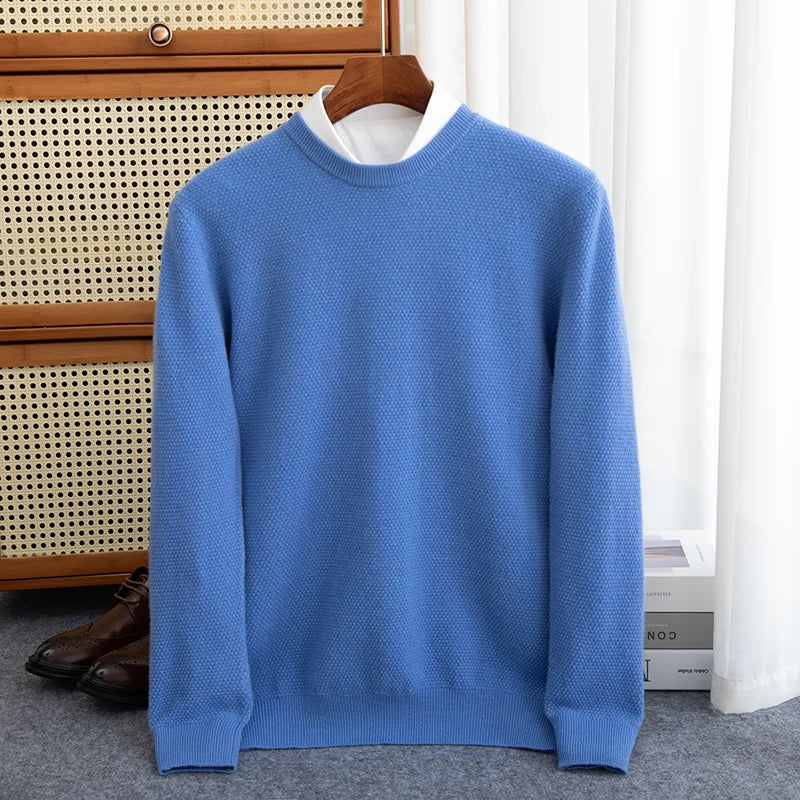 Autumn And Winter 100% Pure Wool Men's Round Neck Thick Solid Color Sweater Business Casual Knitting Bottoming Shirt