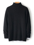 Fall/Winter 100% Wool Men's Turtleneck Thicken Sweater Jacquard Solid Cashmere Knitted Bottom Shirt