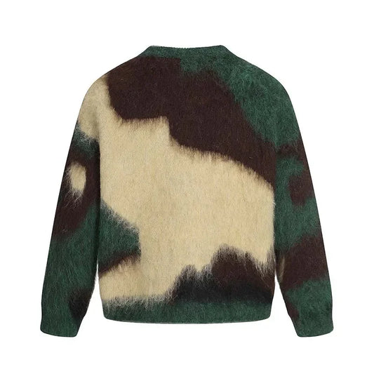 Men's Brand Loose Casual Knitted Sweater American Letter Contrasting Color Seahorse Hair Crew Neck Long Sleeve Sweater Trendy