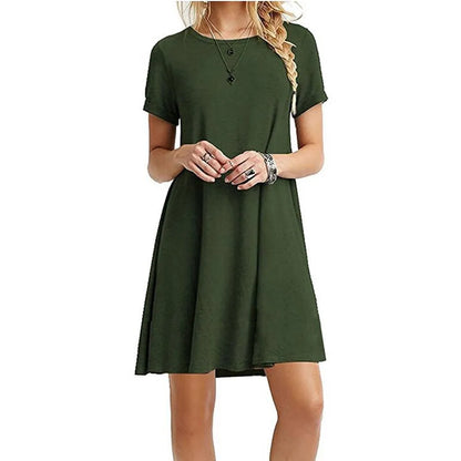Women Shirt Dress Summer O-Neck Short Sleeve Slim A-Line Beach Holiday Dresses YKD-nz056