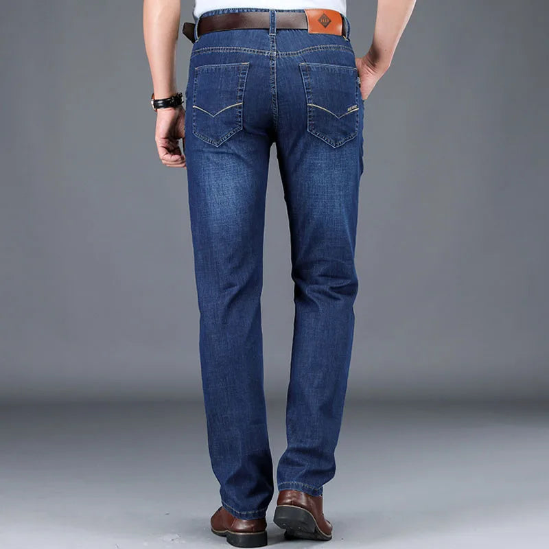 JEEP SPIRIT spring summer men's straight jeans casual loose mid-waist trousers all-match fashion business elastic denim pants