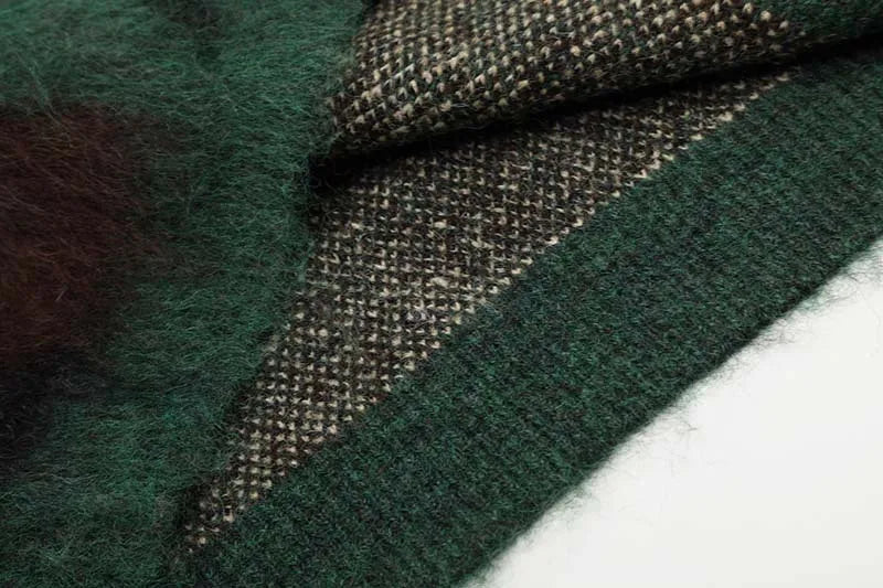 Men's Brand Loose Casual Knitted Sweater American Letter Contrasting Color Seahorse Hair Crew Neck Long Sleeve Sweater Trendy