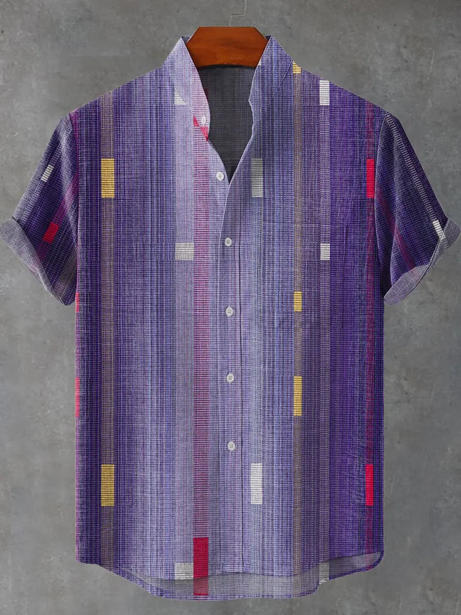 3D digital printing image of linen short sleeved shirt, designed for men's party atmosphere, casual style, retro men's shirt