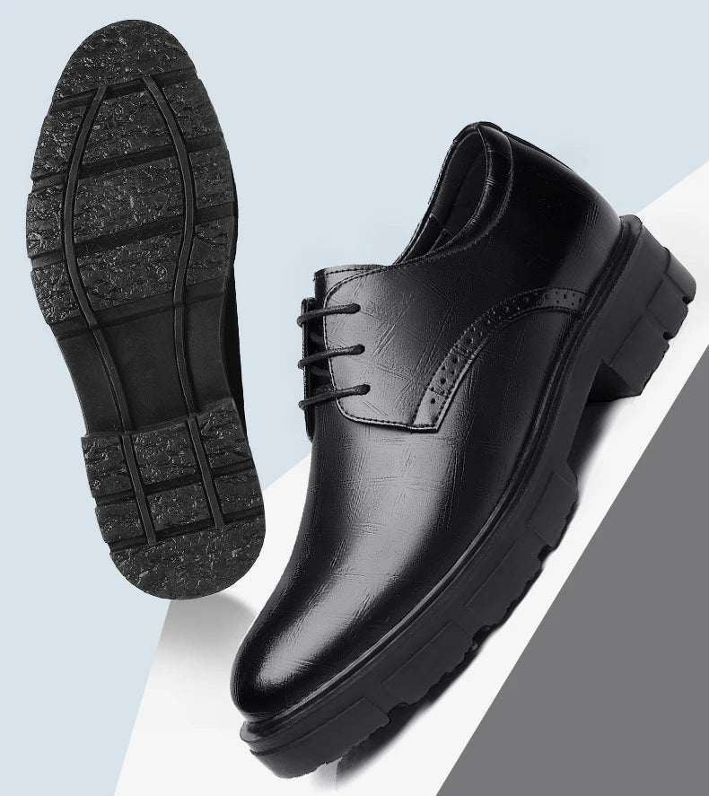 New Men Hollow Summer Platform High Heel 5/8/10 CM Height Growth Formal Men Derby Leather Shoes Man Wedding Dress Shoes Elevator