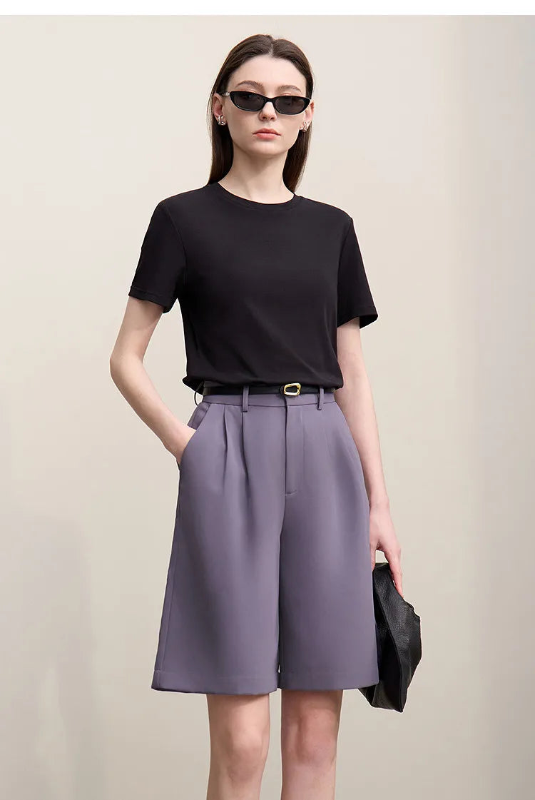Amii Women's Shorts 2026 Summer New Commuter Versatile Pleated Loose Pants Women's Wide-leg Casual Five-point Pants 12622017