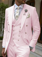 Men's 3-Piece Tuxedo Suit Set High-Quality GoldenButton Blazer Vest And Pants Wedding Business Gentleman's Suit
