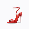 2026 new black patent leather rhinestone open toe sandals with slim heels and a straight ribbon for parties,high heels for women