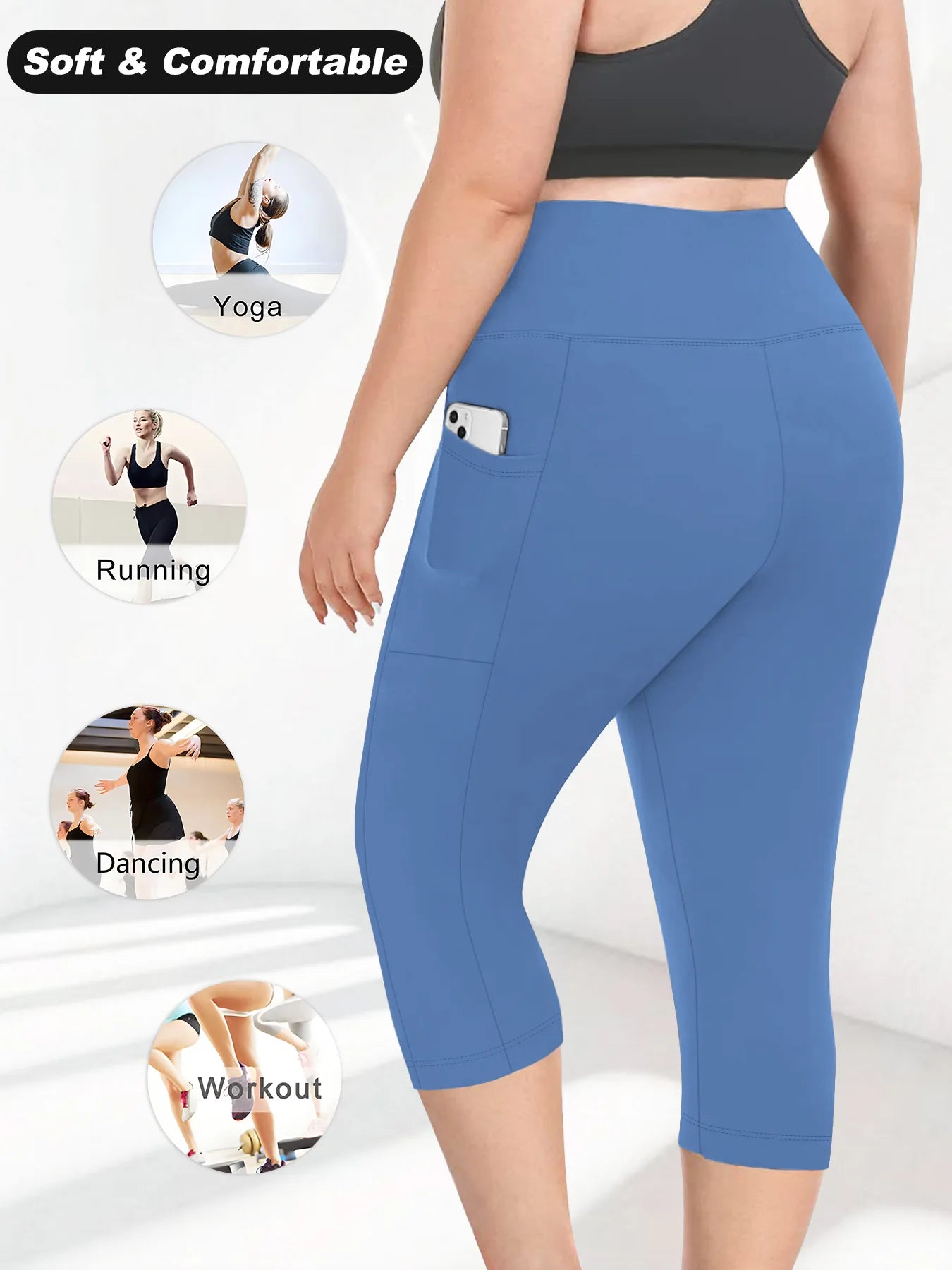 Women High Waist Plus Size 7/8 Yoga Leggings with Pockets Milk Silk Breathable Sport Women's pantss Base Leggings for Fitness
