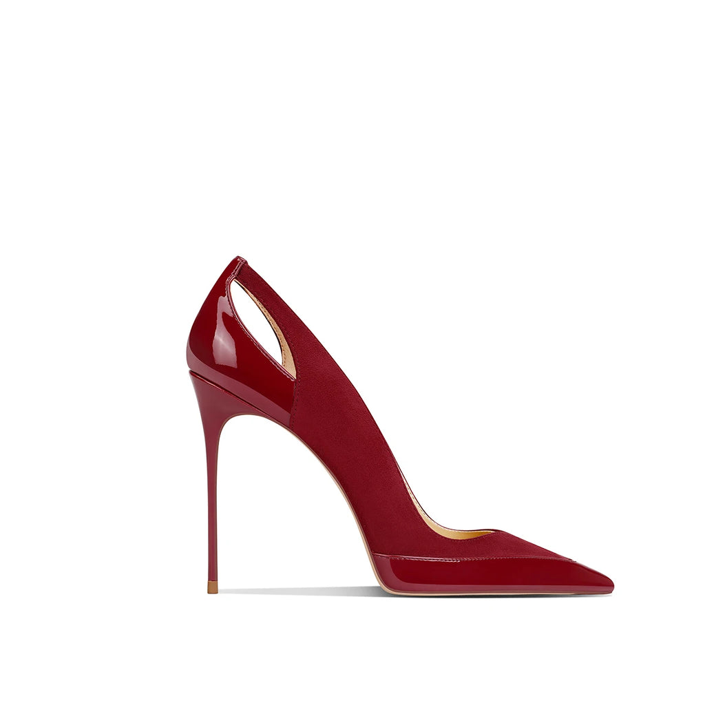 French style gray patent leather patchwork design with a sense of autumn new style pointed toe slim heel high heels for women