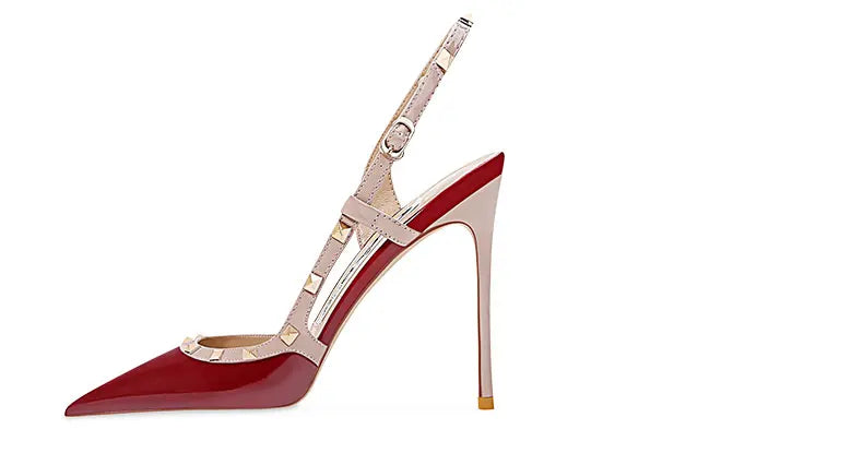 New Sexy Wine Red European and American High Heels for Women Slim Heels Pointed Toes, Shallow Mouth, Riveted Single Shoe Sandals