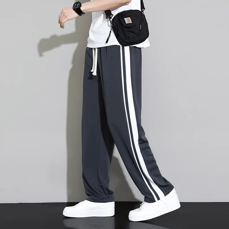 Summer New Men Sweatpants Joggers Straight Pants Neutral Breathable Loose Outdoor Quick Drying Fabric Striped Casual Trouser