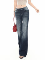 2026 New Ladies American Vintage Washed Micro Flare Denim Pants High Waist Slim Lazy Floor-Length Retro Street Long Jeans
