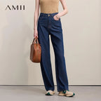 Amii Women's Jeans 2026 Autumn New Casual Letter Embossed Cotton Denim Trousers Women's Retro Versatile Straight Pants 12641115