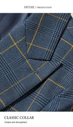 High Quality 3 Piece Checkered Suit Set Dark Blue Stylish Business Office Wedding Formal Outfit Elegant Full Man Dinner Suit