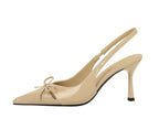 Korean Style Pointed Toe High Heels Shallow Mouth Hollow Bow Back Trip Strap Women's Shoes Thin Heels Back Empty Shoes Women