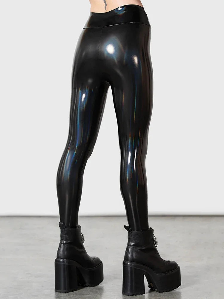 Women Stretch PU Leather Pants High Waist Bodycon Seameless Leggings Custom Wet Look PVC Slim Pencil Pants Trousers Clubwear New