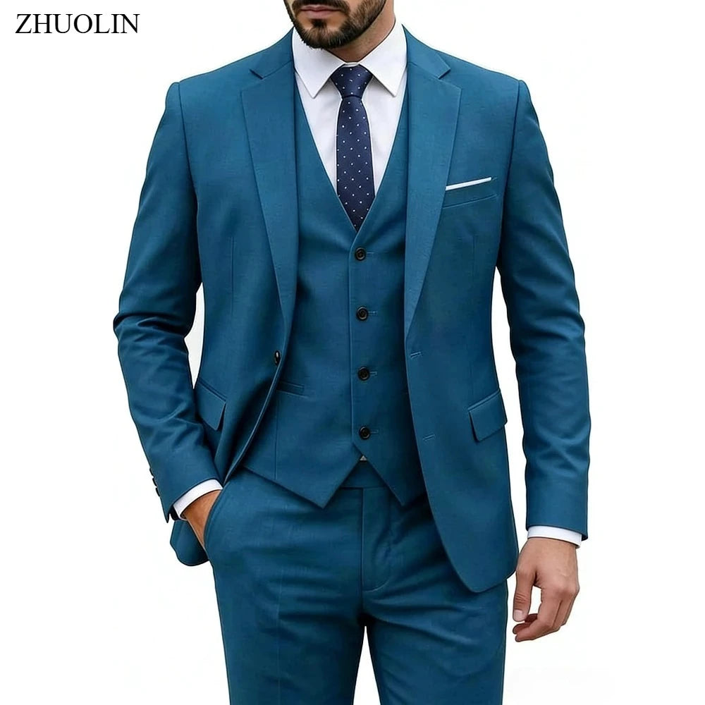 Men Suits For Wedding 3 Pieces 2 Set Elegant Slim Fit Jackets Pants Blazers Formal Outfit Fashion Business Classic 2026 Costume