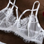 Tornova 4 Piece Sexy Lingerie Set for Women Mesh and Lace Sexy Perspective Push-up Solid Color Lace Hollow Out Underwear Set New
