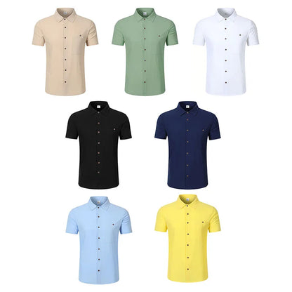Men's Linen Blend Short Sleeve Button Down Shirt Casual Beach Top with Chest Pocket Breathable Lightweight Summer Shirts for Men