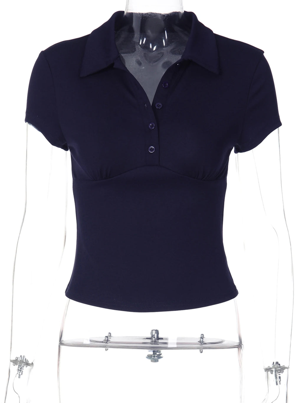 Hugcitar Women'S Fashion Short Sleeve Solid Polo Neck Buttons Sexy Crop T-Shirt Top Summer Female Clothes Streetwear Holiday