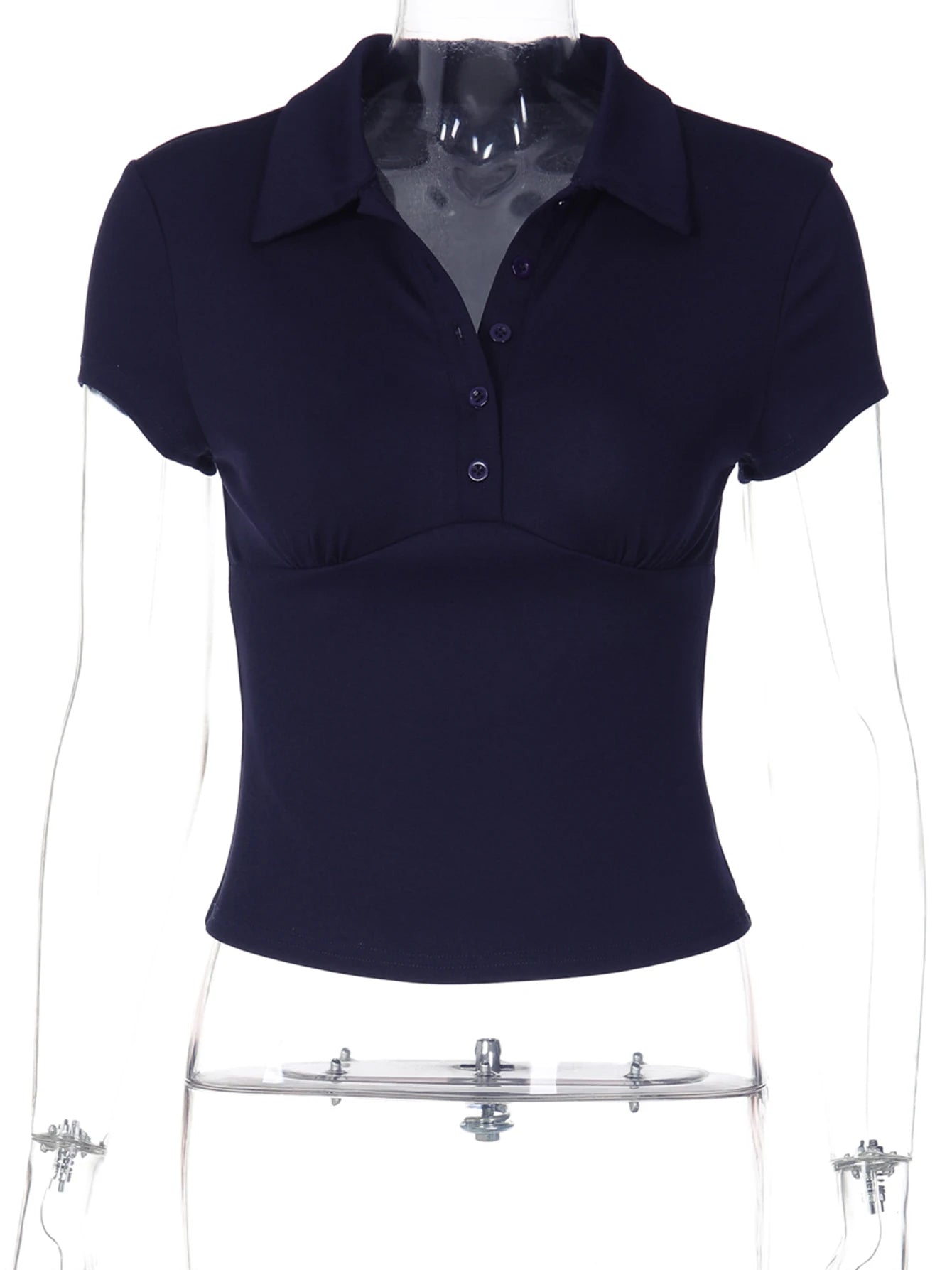 Hugcitar Women'S Fashion Short Sleeve Solid Polo Neck Buttons Sexy Crop T-Shirt Top Summer Female Clothes Streetwear Holiday