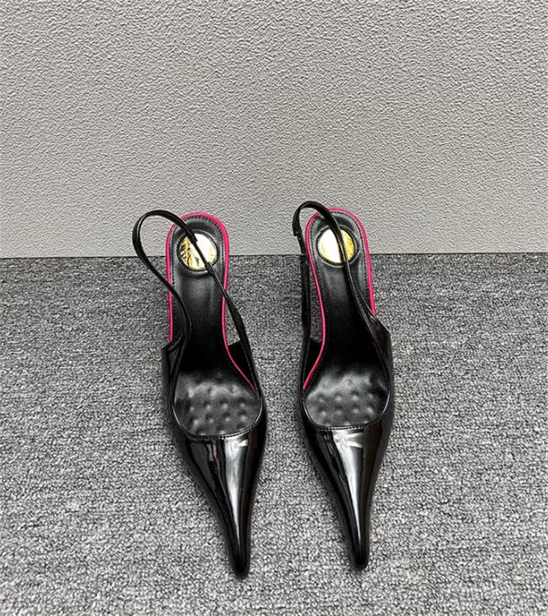 Women's Designer Heels Patent Leather Pointed Toe Sculptural Thin High Heels Sandals Pumps Runway Chic Luxury Party Dress Shoes