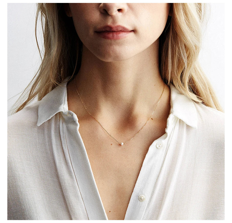 4MM Simulated-pearl Pendant Necklace for Women Dainty Stainless Steel Gold Color Necklace Women