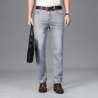 2026 Brand Thin or Thick Material Straight Cotton Stretch Denim Men's  Business Casual High Waist Light Grey Blue Jeans