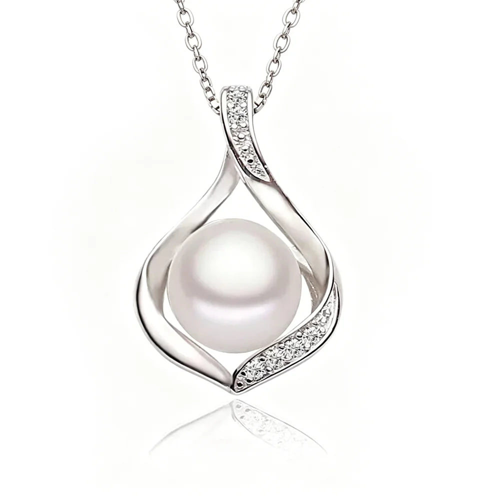 Real Natural Freshwater Black Pearl Pendant Women,Cute 925 Silver Pearl Necklace Mother Wife Birthday Gift White Pink