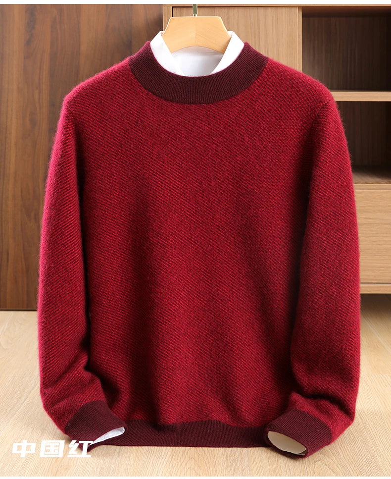 100% pure cashmere men's high-end brand semi-high neck thickened business casual autumn and winter mid-high neck base sweater