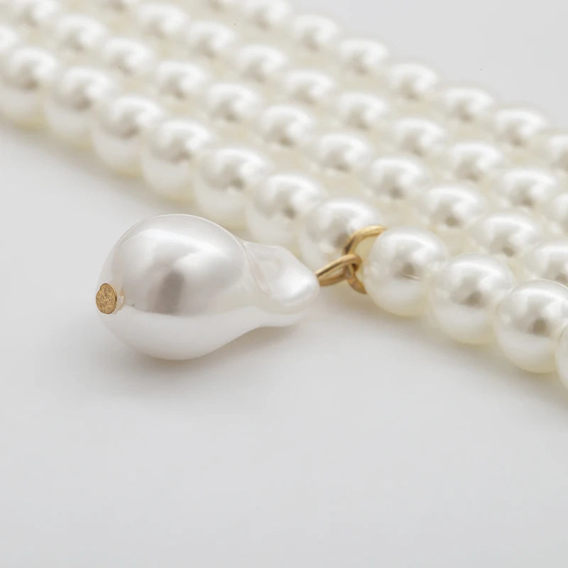 Classic Layered Strand Round Pearls Beads Collar Choker Necklace For Women Irregular Baroque Pearl Pendant Wedding Necklace Gift