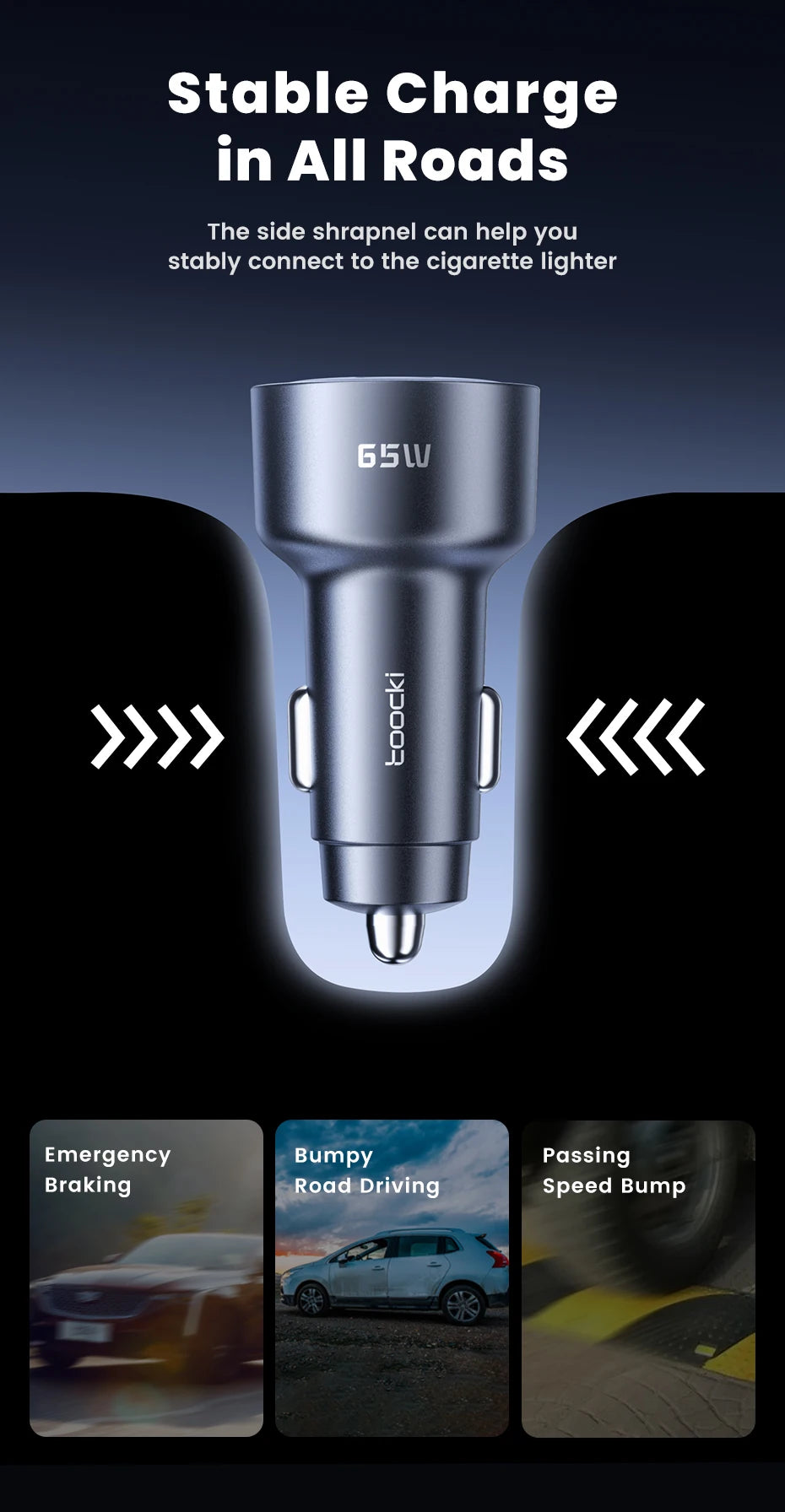 Toocki 65W Car Charger PD 35W Fast Charge for iPhone 16 15 14 Samsung S24 AFC USB C Car Phone Charger for Xiaomi Huawei Realme