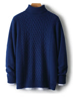 Fall/Winter 100% Wool Men's Turtleneck Thicken Sweater Jacquard Solid Cashmere Knitted Bottom Shirt